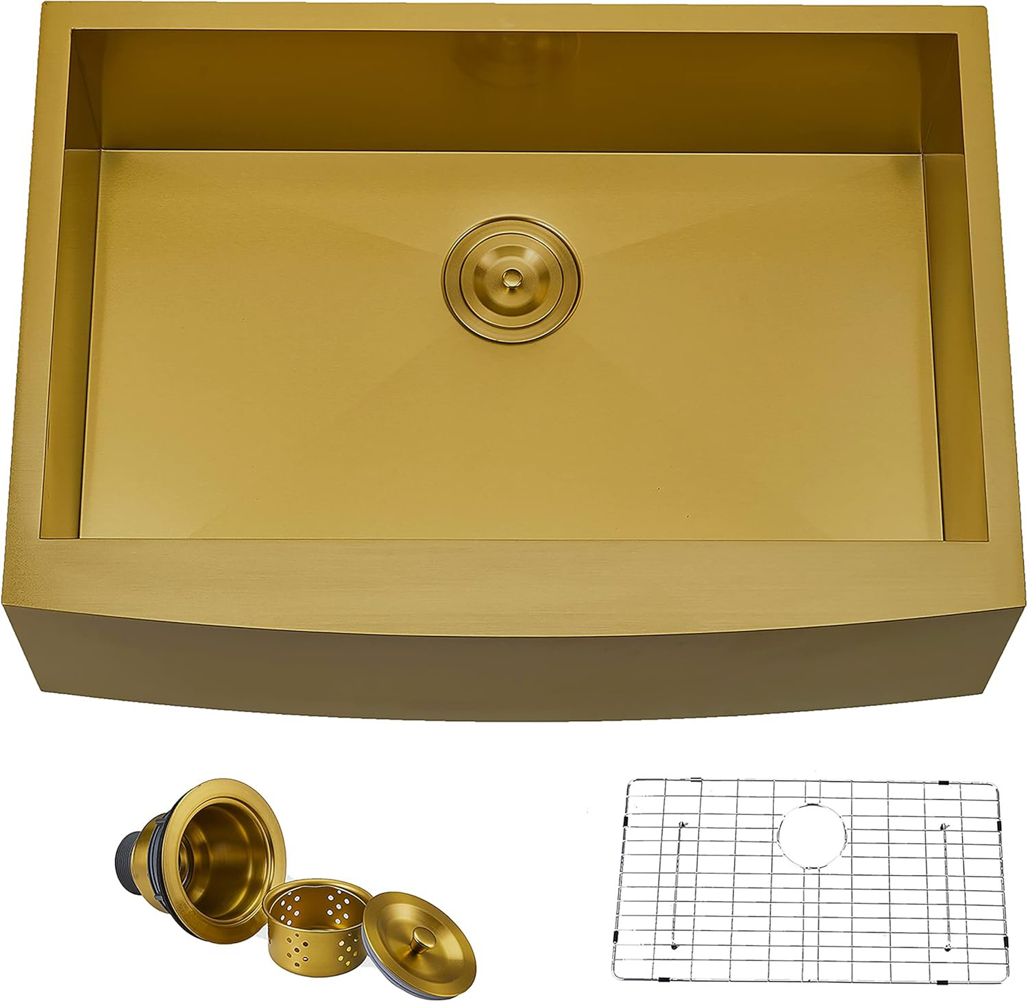 Popity Home 30 Inch Gold Flat Apron-Front Undermount Drop In Farm